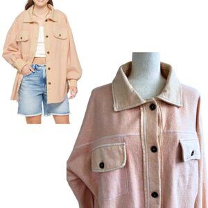 FREE PEOPLE Ruby Shacket Shirt Jacket Peach Size M